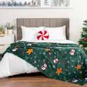PAVILIA Christmas Gingerbread Throw Blanket | Green Holiday Christmas Fleece Blanket | Soft, Plush, Warm Winter Cabin Throw, 60x80 (Green Gingerbread)