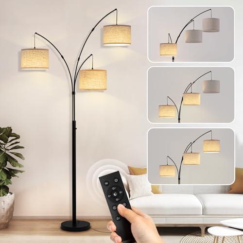 Fansdrick Arc Floor Lamp, 3 Light Floor Lamp with Remote, 2400LM Super Bright Tall Standing Lamp with 3 Color Temps & Dimmable, 80" Mid Century Tree Floor Lamps for Living Room, Bedroom, Office