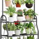 SORCEDAS Plant Stand Indoor Outdoor 3 Tier Tall Corner Hanging Plant Shelf Metal Flower Stands Ladder Plant Holder for Living Room Balcony Garden Patio Multiple Plants, Dark Grey