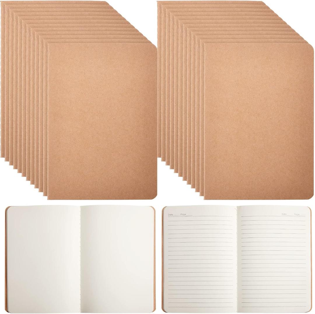 Epakh 48 Pcs A5 Back to School Kraft Paper Notebooks Bulk Blank Lined Optional Sketchbook Travel Journal for Office Students School Classroom Writing Work Drawing Writing (Mixed Style) (Brown)