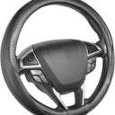 SEG Direct Car Steering Wheel Cover Universal Standard-Size 14 1/2"-15" Leather with Carbon Fiber Pattern Black
