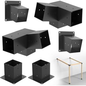 Eapele 6PCS 15° Slanted Roof Pergola Brackets, 3-Way Roof Wall Mount Extension Pergola Kit, Angled Wood Post Base Bracket, Patio Pergolas, Log Cabin