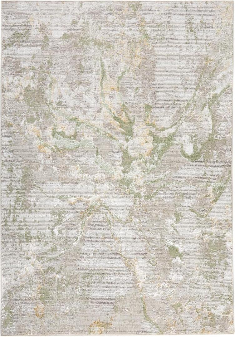 Town & Country Luxe Opaline Bold Marble Area Rug with Glam Metallic Ribbed Texture Pile, Sage Green, 5'2"x7'2"