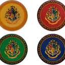 Silver Buffalo Harry Potter Hogwarts Crest Solid Diamond Pattern 4pc Melamine Plate Set, 10-Inches