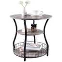 Anlanbor Small Side Table Round End Table with Storage Shelf Basket, 3-Tier Accent Corner Sofa Couch Side Tables Coffee Drink Table for Small Spaces,Round Nightstand for Living Room, Bedroom, Greige