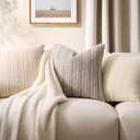 Throw Pillow Covers Set of 2 20x20 Inch Textured Boucle Pillow Covers, Soft Stripe Chenille Decorative Beige Covers for Couch Sofa Bed Living Room, Neutral Farmhouse Covers, Home Boho Decor