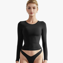 SUUKSESS Women Double Lined Fitted Basic T Shirts Crew Neck Long Sleeve Crop Top XL