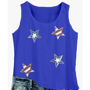 American Flag Tank Top Women 4th of July Tank Tops Stars Sequin Tanks Vest Patriotic O-Neck Casual Sleeveless Tops Size L