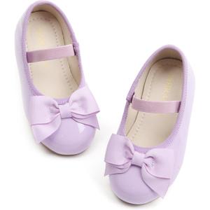 Toddler Flower Girl Dress Shoes - Little Girl Ballet Flats Bow Wedding Party (P13-patent Purple)