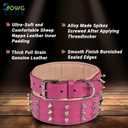 Spiked Leather Dog Collar 2" Wide Full Grain Bridle Leather, Heavy Duty, Padded & Adjustable - for Large Breeds (L (Fit Neck 18.5"-22.5"), Pink with Silver Spikes)