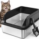 FURTIME Stainless Steel Litter Box with Lid, High Sided Metal Litter Box | Enclosed Large Cat Litter Boxes for Kitty & Large Cats Up to 12 lbs, Included Scoop, Odor-Free, Non-Stick, Easy to Clean, 19.3"L x 14.2"W x 9.06"H