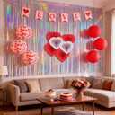Red Paper Lanterns and Heart Hanging Fans Set, 6pcs Chinese Round Lanterns with 6pcs Heart Shaped Paper Fans & Banner for Wedding Bridal Shower Birthday Romantic Party Decorations