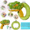 Bubble Gun, Rechargeable Bubble Machine Bubble Toys for Kids Ages 4-8, Dinosaur Bubble Blaster Blower with Pack of 10 Refill Solution, Summer Outdoor Toys for Boys Birthday Gift (Green)