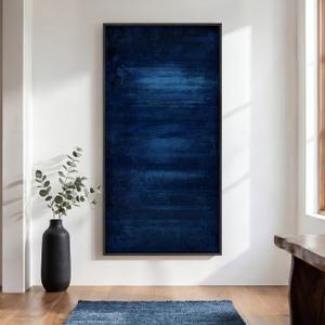 Large Framed Navy Blue Abstract Wall Art, 1 Piece Vertical 30x60 In