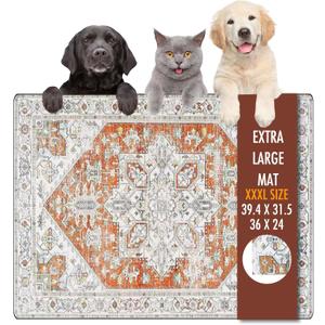 Dog Food Mat, 36" x 24" Extra Large Absorbent Dog Mat for Food and Water, Non Skid Cat Bowl Mat, No Stains Quick Dry for Pet Water Dispenser Pet Supplies for Messy Drinkers (Bohemia red)