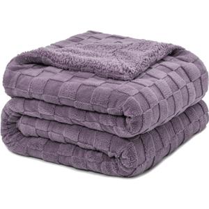 Pawque Super Soft Cozy Throw Blanket for Couch Sofa Bed - Fluffy Sherpa Fleece Reversible Thick Warm Fuzzy Blanket for All-Season, 3D Checkered Jacquard Elegant Decorative Blankets, Purple, 50" x 60"