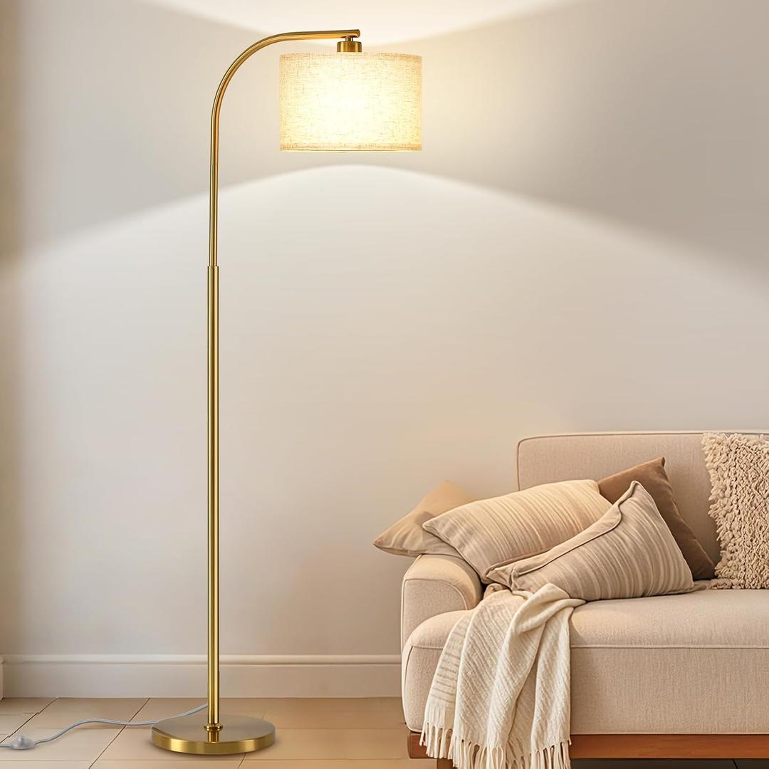 Gold Floor Lamp for Living Room,65'' Modern Standing Lamps with LED Bulb,Elegant Floor Light with Fabric Shade,Tall Lamp for Bedroom Office Study Room Corner Dining RoomRemote not Include