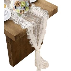 3 Pcs White Lace Table Runner 14 x 120 Inch Embroidered Boho Table Runner for Wedding Party Bridal Shower Decorations Vintage Rustic Table Runners