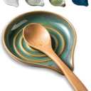 LAUCHUH Spoon Rest for Kitchen Counter,5" Spoon Holder for Kitchen Counter Stove Top Ceramic Spatula Holder for Mother's Day, Ladle, Spatula, Spoons or Tongs, Unique Green