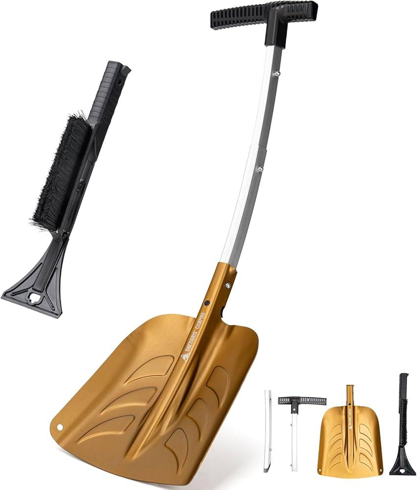 Snow Shovel, Collapsible Aluminum Alloy with Ice Scraper Brush - Portable Folding Shovel for Camping, Car Emergency, Winter Outdoor - 25.98" Lightweight Durable Design
