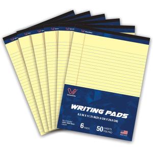 Woodlake Legal Pads 8.5"x11" 6Pack, Wide Ruled, Premium Yellow Paper Pad No ink Bleed, MicroPerforated Writing Pads,50 Sheets, Letter Size Note pads for School, Office & Home, Made in USA