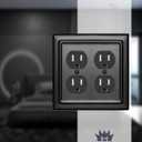 Monarch Abode Duplex Outlet Cover Plate 2-Gang Matte Black Plug Wall Plates, Electrical Outlet Cover Plates, Electric Outlets Covers, Architectural Decorative Outlets Covers Wall Plate, Pack of 2
