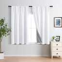 XWZO 100% Blackout Curtains with Tiebacks- Double Layers Completely Shaded Window Panels Thermal Insulated Lined Drapes for Bedroom/Living Room, Rod Pocket, White, W52 x L54, Set of 2 Panels