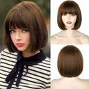 WERD Short Brown Bob Wig with Bangs,10 inch Brown Straight Bob Wig for Women Heat Resistant Fiber for Cospaly Velma