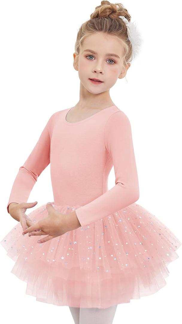 Zaclotre Girls Ballet Leotards 4-Layers Tiered Long Sleeve Dance Tutu Dresses Party Costumes for Ballerina 3-4T