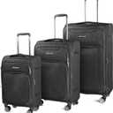 Cantor Ultra Lightweight Softside Luggage with Spinner Wheels, Set of 3, Expandable Suitcase with Retractable Handle and ID Tag, and Interlocking Zippers with TSA Lock (Black)