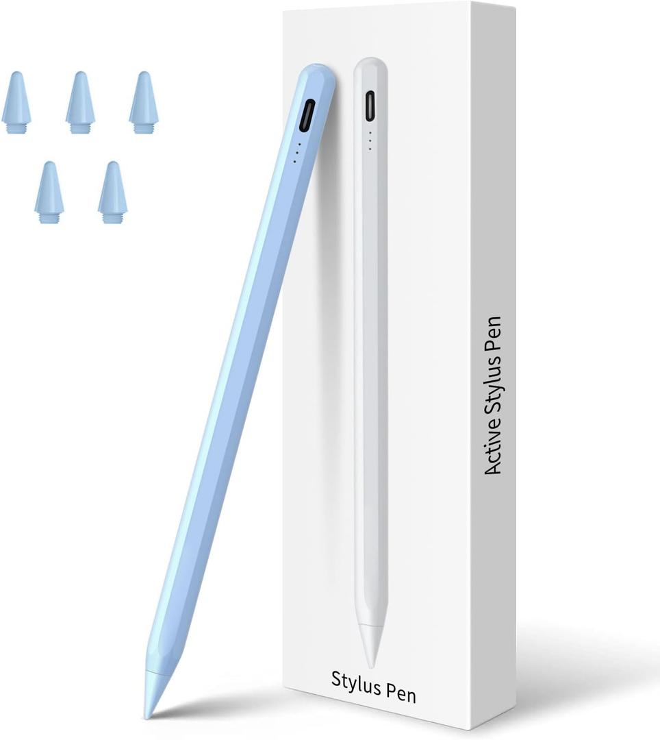 Stylus Pen for iPad 11th&10th&9th Generation,Fast Charge Pencil for Apple iPad,Palm Rejection,Tilt Sensitivity,Compatible with 2018-2025 iPad11/10/9/8/7/6th,Pro 13" M4/12.9"/11",Air 3/4/5/M2,Mini 5/6 (6.5 x 0.35 x 0.35 inches, Blue)