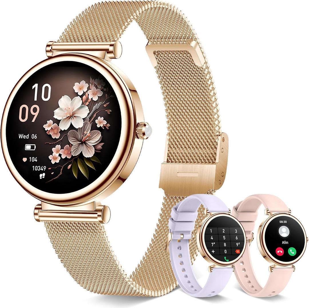 Smart watch for Women (Answer/Make Calls),1.27 Inch Round Smartwatch with 100+ sports modes, Heart Rate/Sleep Monitor Pedometer IP68 Waterproof Activity Fitness Watch for iPhone Android, Rose Gold