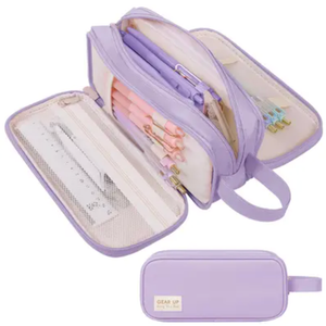 Four Candies Large Pencil Case, 5 Compartments Canvas Pen Organize
