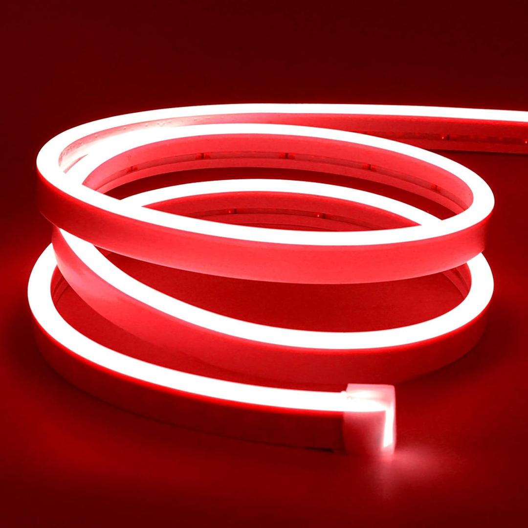 Lamomo LED Neon Lights, 16.4ft Red LED Strip Light, 12V 0.39in/Cut Silicone Waterproof Neon Rope Light, DIY Neon Sign for Bedroom Indoor Outdoor DecorationPower Adapter not Included
