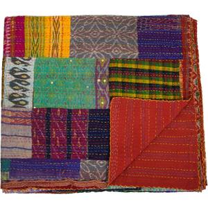 Indian Handmade Quilt Indian Silk Sari Kantha Quilted Patchwork, Silk Kantha Blanket Throw, Boho Vintage Bedspreads Multicolor 60" x 40"