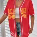 Game Day Shirt Football Jersey - Women Print Button Down Shirt Funday Football Mom Short Sleeve Tops (L)