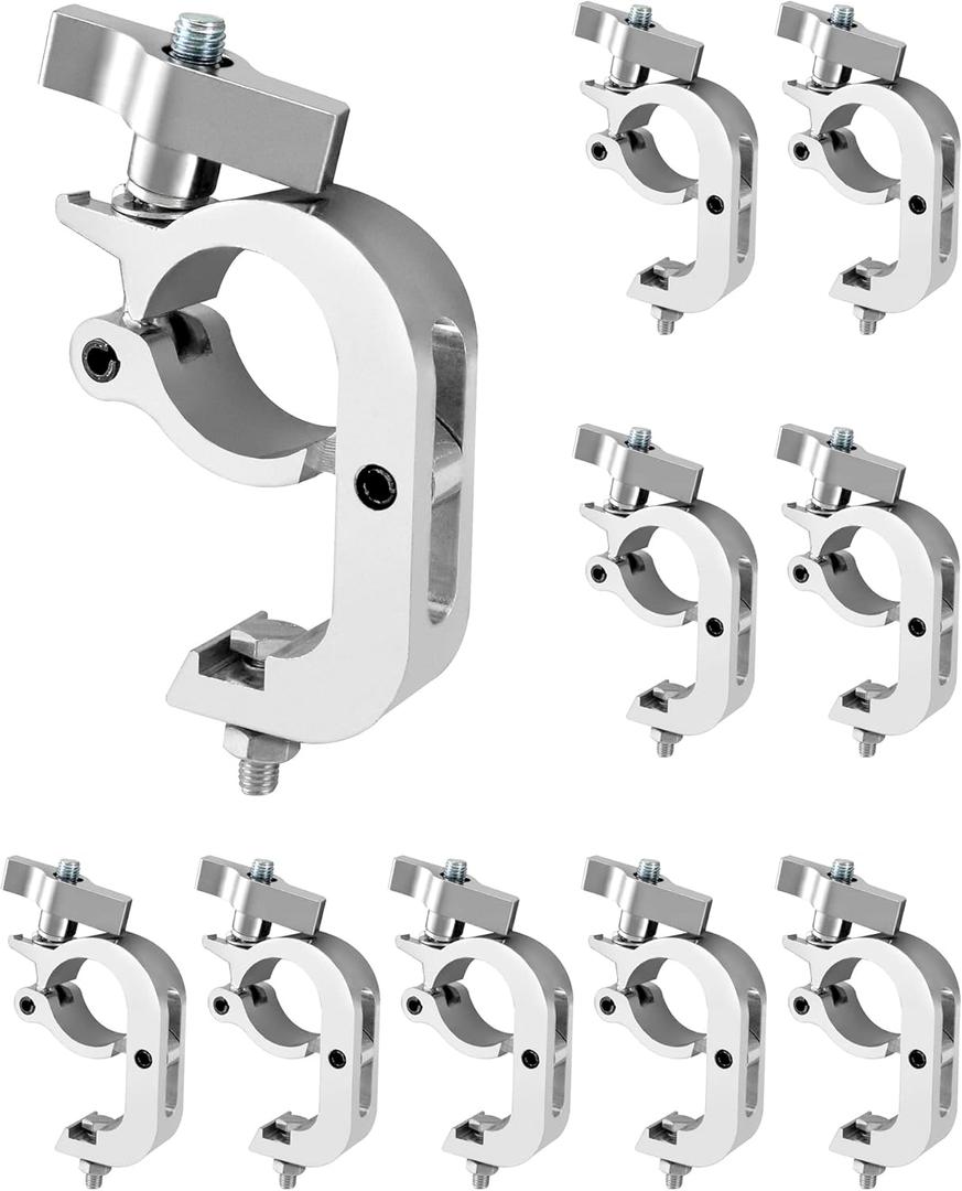 QWORK Lighting Truss Hook Clamp 1.77"-2" (4551mm), 10 Pack 440lbs Load Aluminum Clamp, Knob-Tightened Quick Mount for Stage DJ Event Light Fixtures on Round Truss Tubes