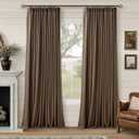 Latte Brown Pleated Linen Blackout Curtains 90 Inches Long for Bedroom Living Room Pinch Pleat Black Out Thermal Insulated Room Darkening Ring Hooks Room Darkening Drapes Curtains with Liner 40x90