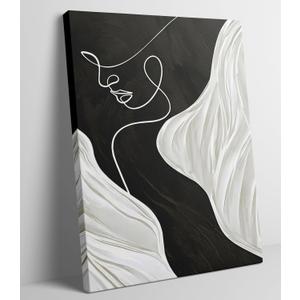Abstract Female Line Canvas Wall Art Modern Abstract Figure Graphic Wall Decor Picture 3d Texture Black White Grey Minimalist Poster Print Painting for Living Room Bedroom Bathroom Home Decoration