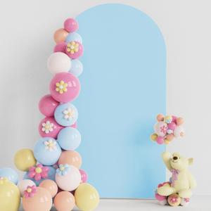 Putros Wedding Arch Cover 7.2FT Dusty Blue Spandex Fitted Round Top Chiara Backdrop Stand Covers for Wedding Birthday Party Decoration
