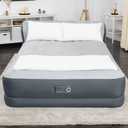 SleepLux Queen Air Mattress with Headboard | Supersoft Snugable Top, Extra Durable Tough Guard | Raised Airbed with Built in Pump + USB Charger (90"x60"x29") Grey