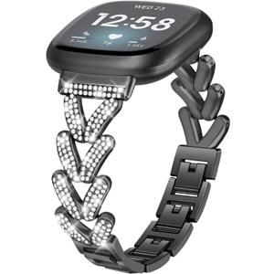 for Metal Bands, Compatible for Fitbit Versa 4/Versa 3/Fitbit Sense 2/Sense Band Smart Watch, Sparkling Bling Shiny Diamonds Bracelet for Women