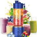 Portable Glass Blender Cup, Electric USB Mini Juicer Blender for Shakes and Smoothies, 500ml, 12 Stainless Steel Blades, Rechargeable, Lightweight, Black, Ideal for Travel & Gym (Blue)