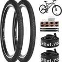 yeesport 20 Inch Bike Tire, 2 Pack 20x1.75 Bicycle Tires & 20x1.5-1.75" Bike Tubes with Repair Kit, 20x1.75 Mountain Bike Tire Replacement, Rubber Tires for MTB Off-Road Bike