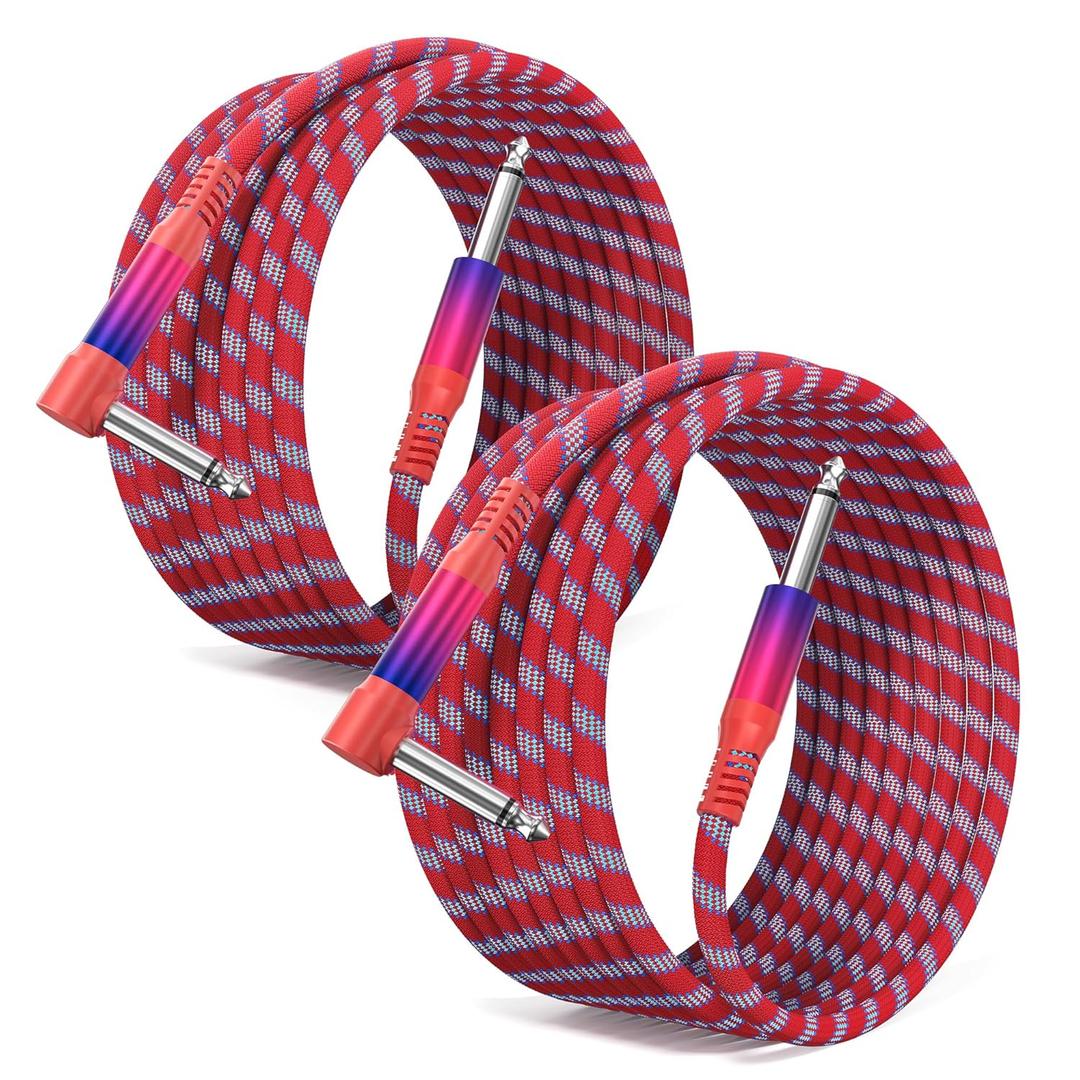 Elebase 1/ 4 inch TS Guitar Cable 3M/ 10FT 2Pack, Stylish Right Angle to Straight 6.35mm Instrument Cord, Quarter inch Audio Line for Electric Guitar, Bass, Keyboard, Amplifiers, Speakers, Pedals, Tuners