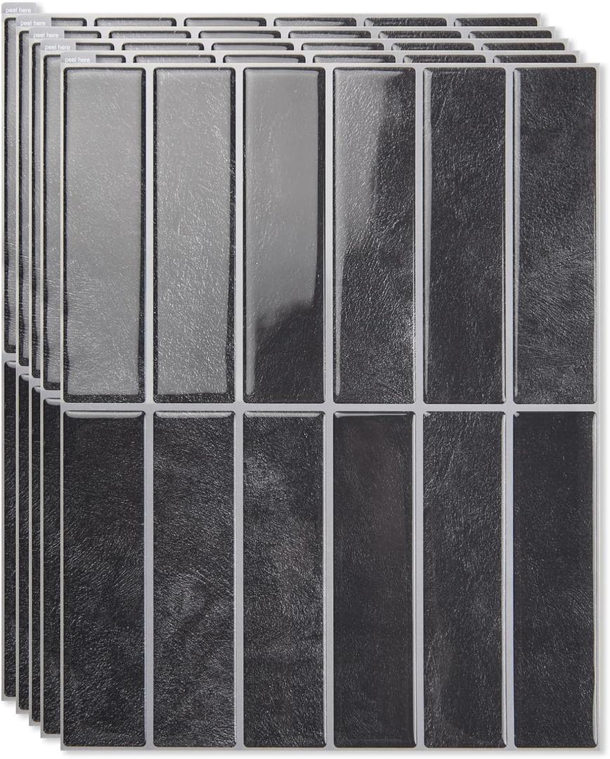 Art3d 11.4 x 9 Inch Heavy-Duty Peel and Stick PVC Backsplash for Home Dcor, 10-Pack PVC Wall Tiles for Kitchen Countertop, Smoky Black