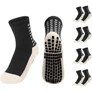 Yufree 4 Pairs Youth Grip Soccer Socks Grip Socks Kids Boys Girls Athletic Sport for Baseball Football Basketball (One Size, Black)