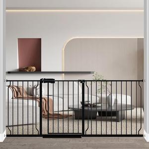 Fairy Baby Extra Wide Baby Gate 71.6-76.3 Inch Wide, Walk Through Pressure Mounted No Drill for Doorways, Long and Large Tension Gate for Pet and Kids, Black