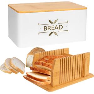 3 in 1 Bread Slicer for Homemade Bread with Box, Metal Bread Storage Container, Foldable Slicer Guide for Kitchen Countertop