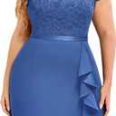 Miusol Women's Plus Size Floral Lace Contrast Ruffles Split Evening Cocktail Dress (XX-Large Plus, Blue)